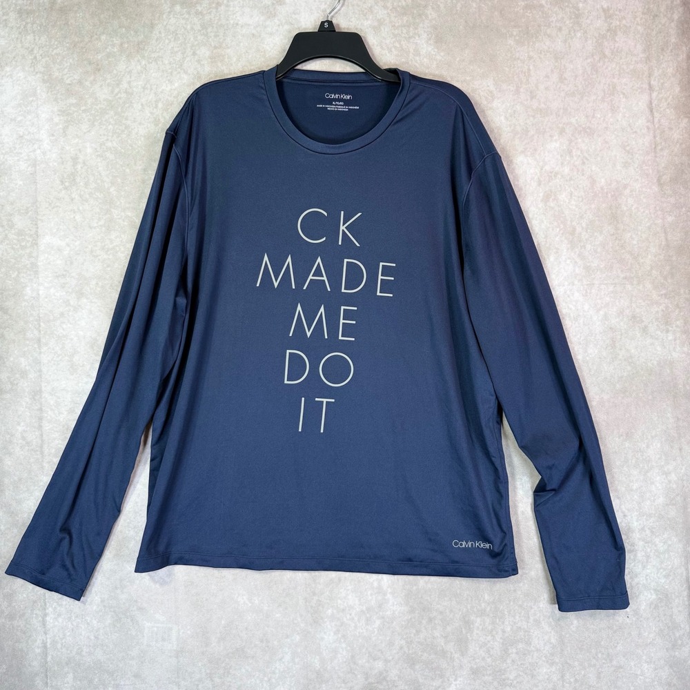 Calvin Klein Long Sleeve Shirt Men XL Navy Blue Graphic CK MADE ME DO IT Tee